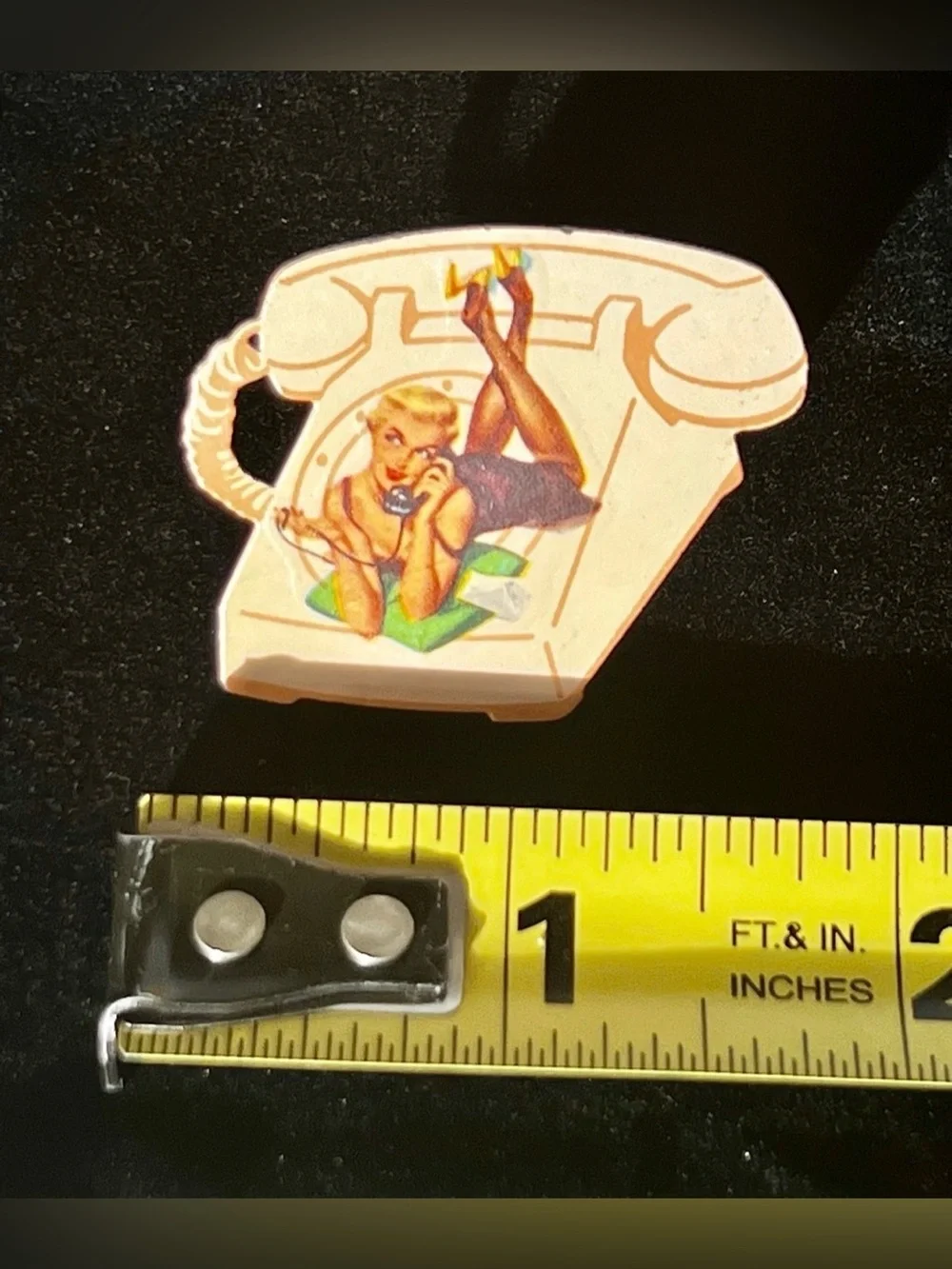 Rare! Vintage 1950s reproduction telephone Gil Elvgren pinup brooch/pin